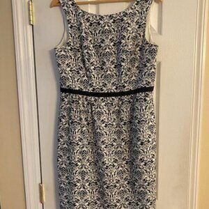 Loft Women's Black White Floral Cotton Fit Flare Sleeveless Lined Dress Size 10